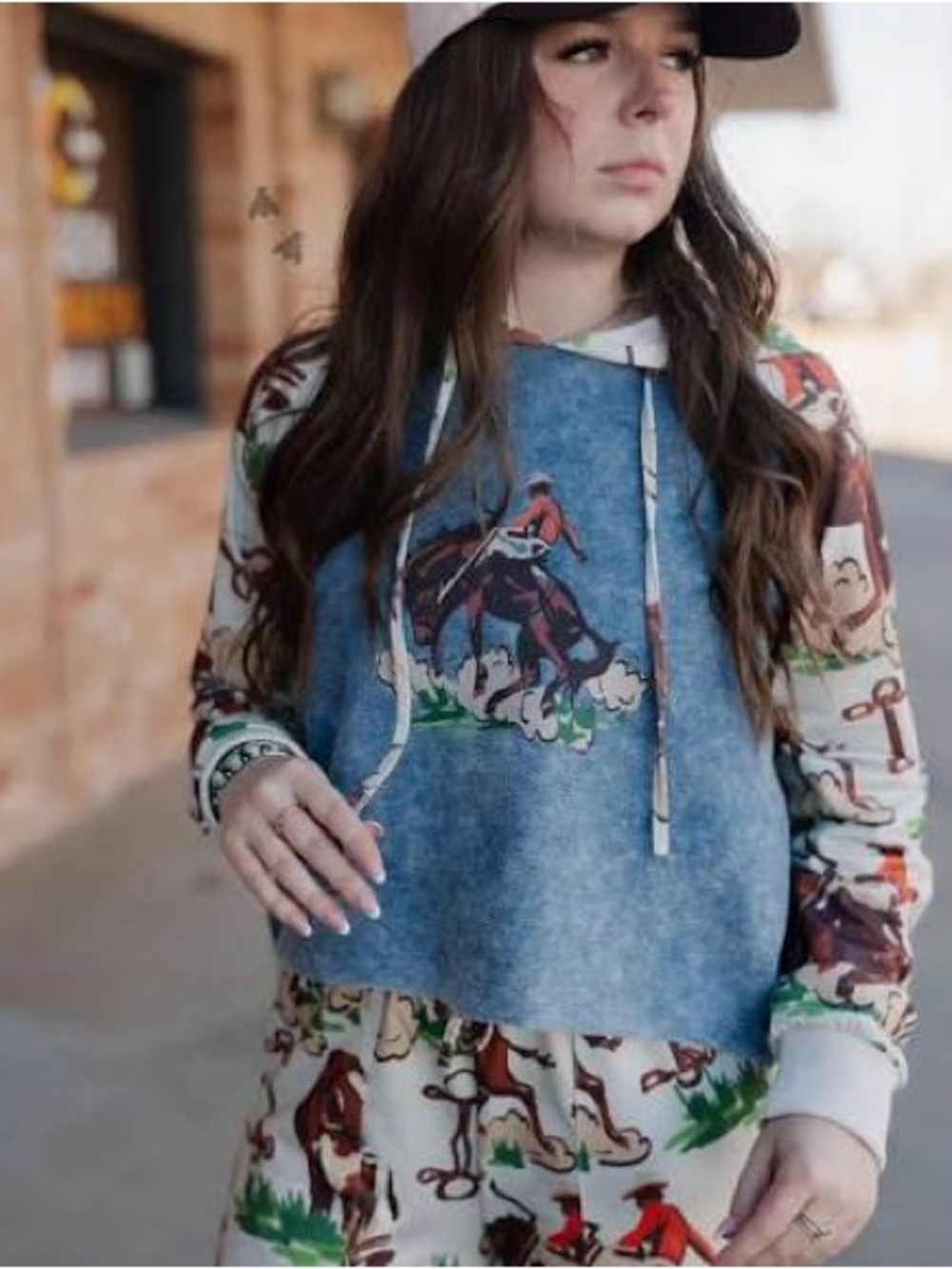 NWT Western Print Pullover Vintage Ranch Hoodie